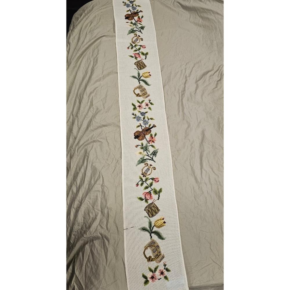 Needlepoint Tapestry Table Runner Instrument Band WIP Partially Finish Progress